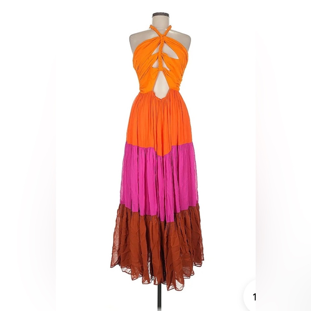 FARM Rio Orange, Pink and Brown (Colorblock) Backless Dress